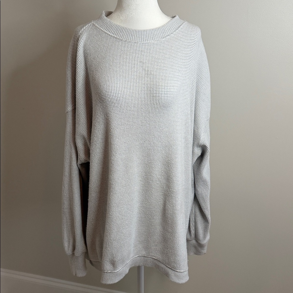 Aerie women’s Light Gray Waffle Crewneck Size SM
